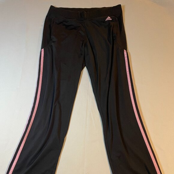 Adidas Sweatpants Womens Medium Black Pink Side Striped Straight Training Yoga - Picture 1 of 4